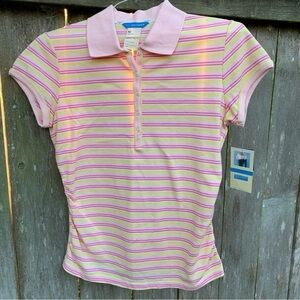 DOCKERS striped pique knit maternity short sleeve polo shirt pastel Barbiecore